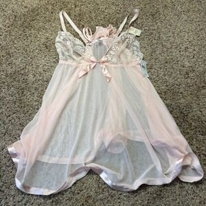 Spree Intimates Pearl Pink Lace Sequin Babydoll G-String Set 2X 2650BDX NEW